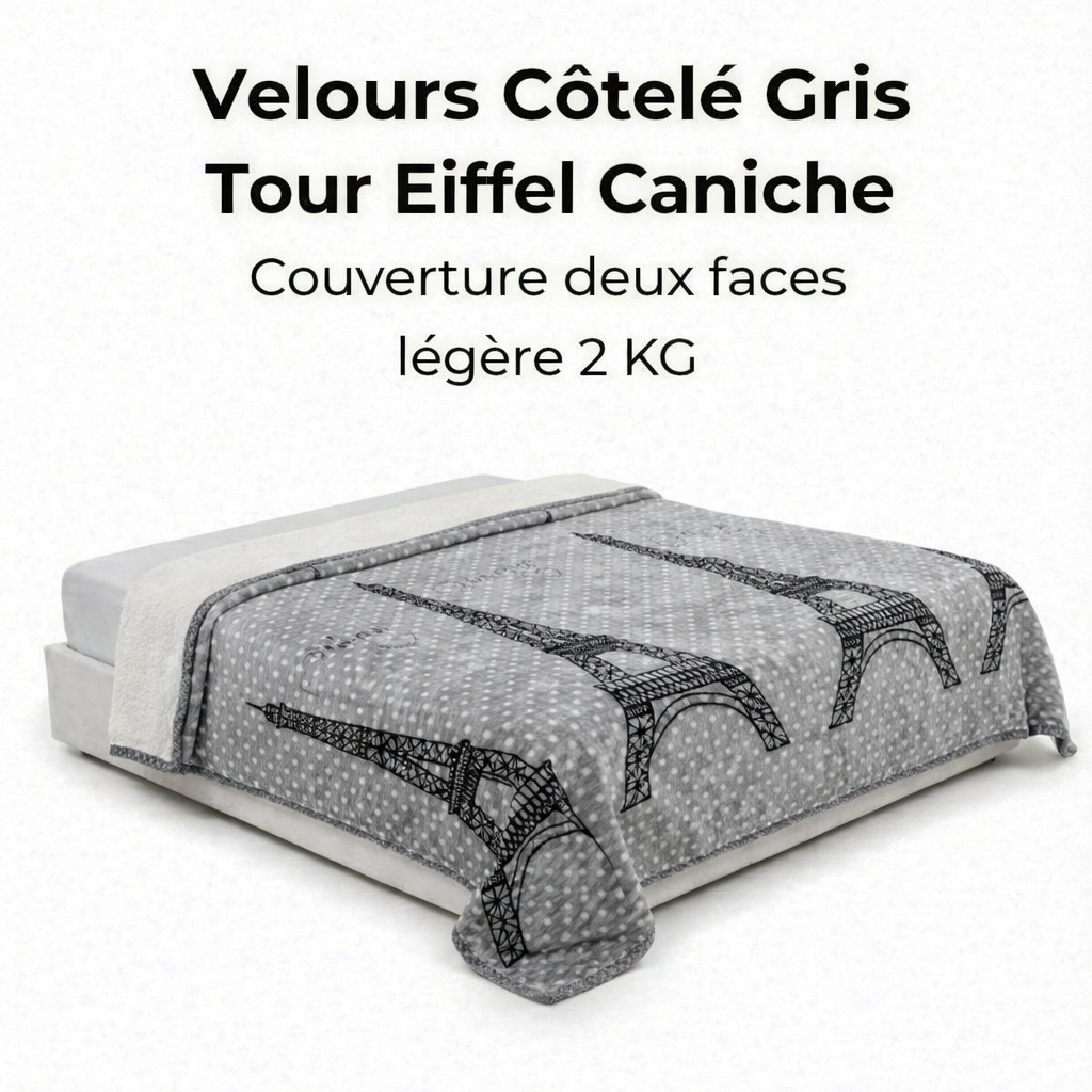 Couverture Velours Côtelé Tour Eiffel