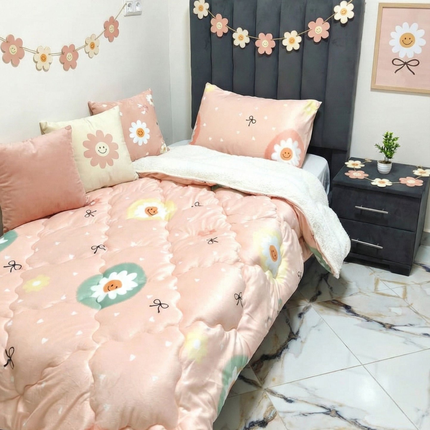 couette Rose Fleur Smile