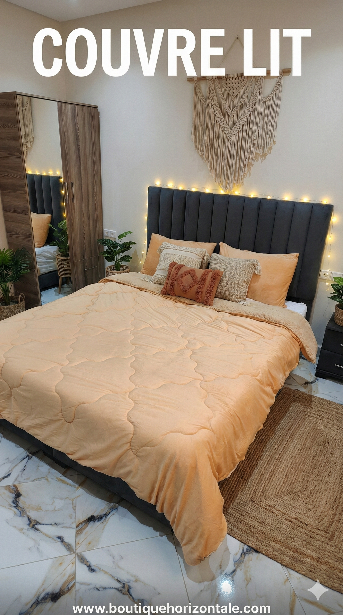 couvre lit beige 2 places