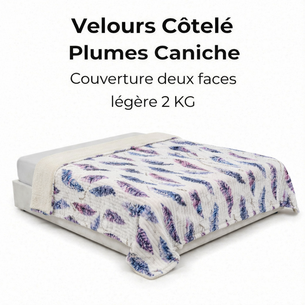 Couverture Velours Côtelé Plumes