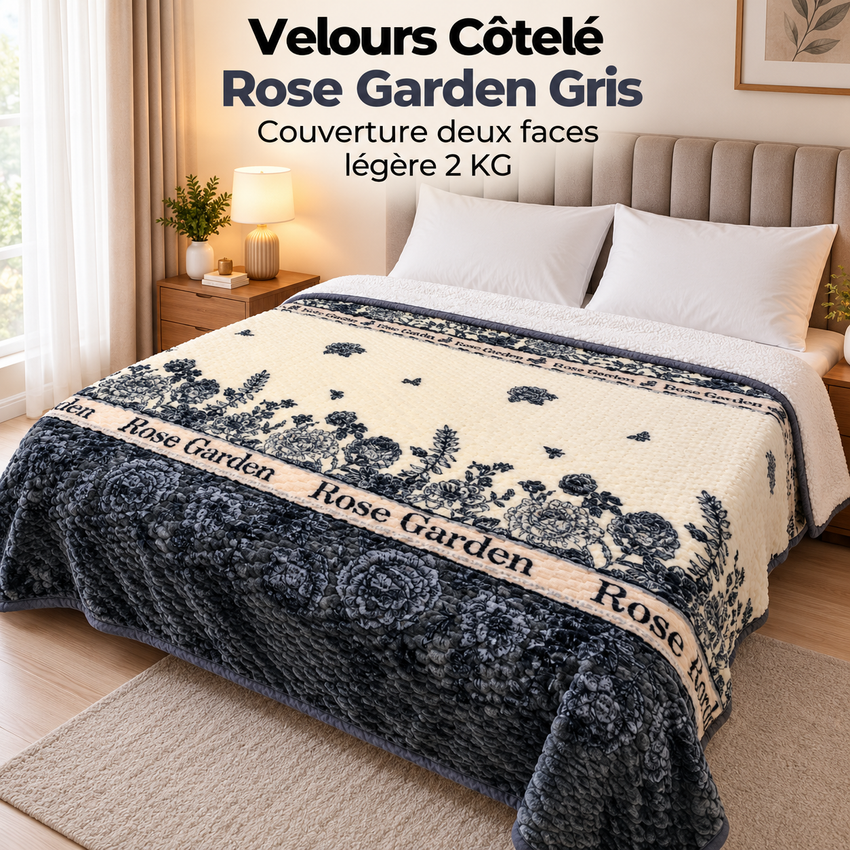 Couverture Velours Côtelé Rose Garden