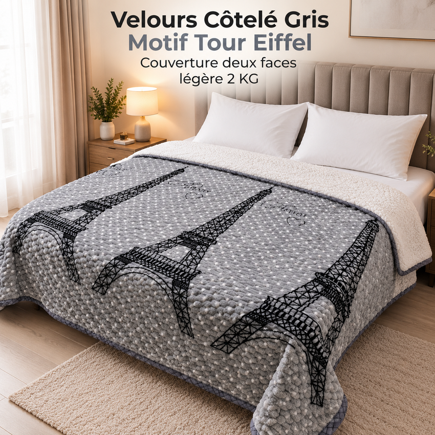 Couverture Velours Côtelé Tour Eiffel