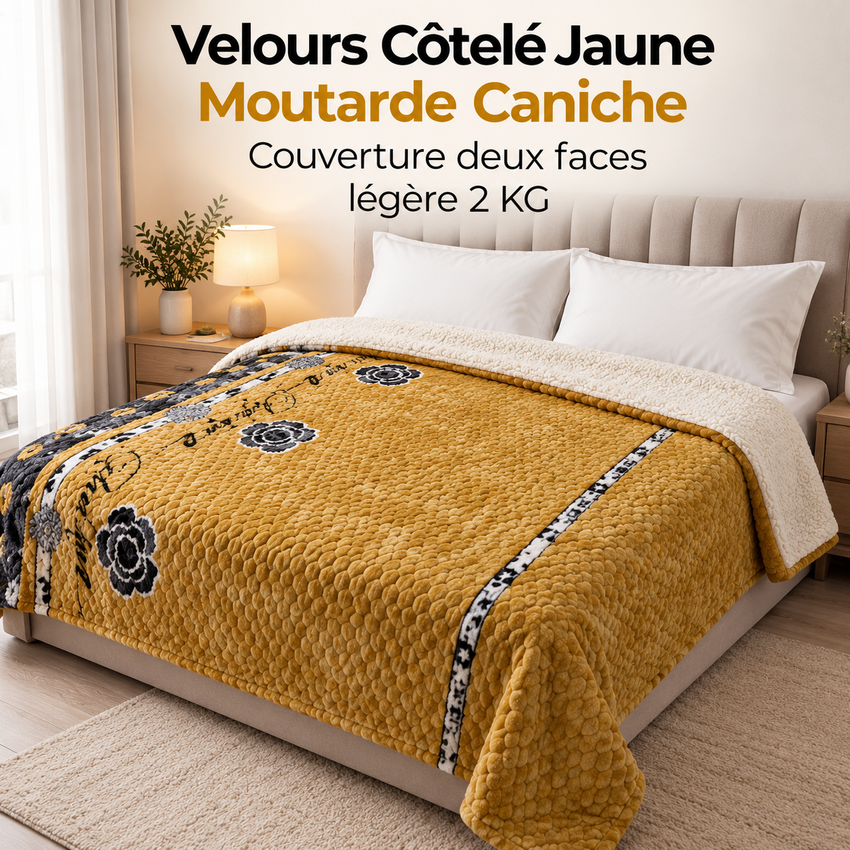 Couverture Velours Côtelé Moutarde