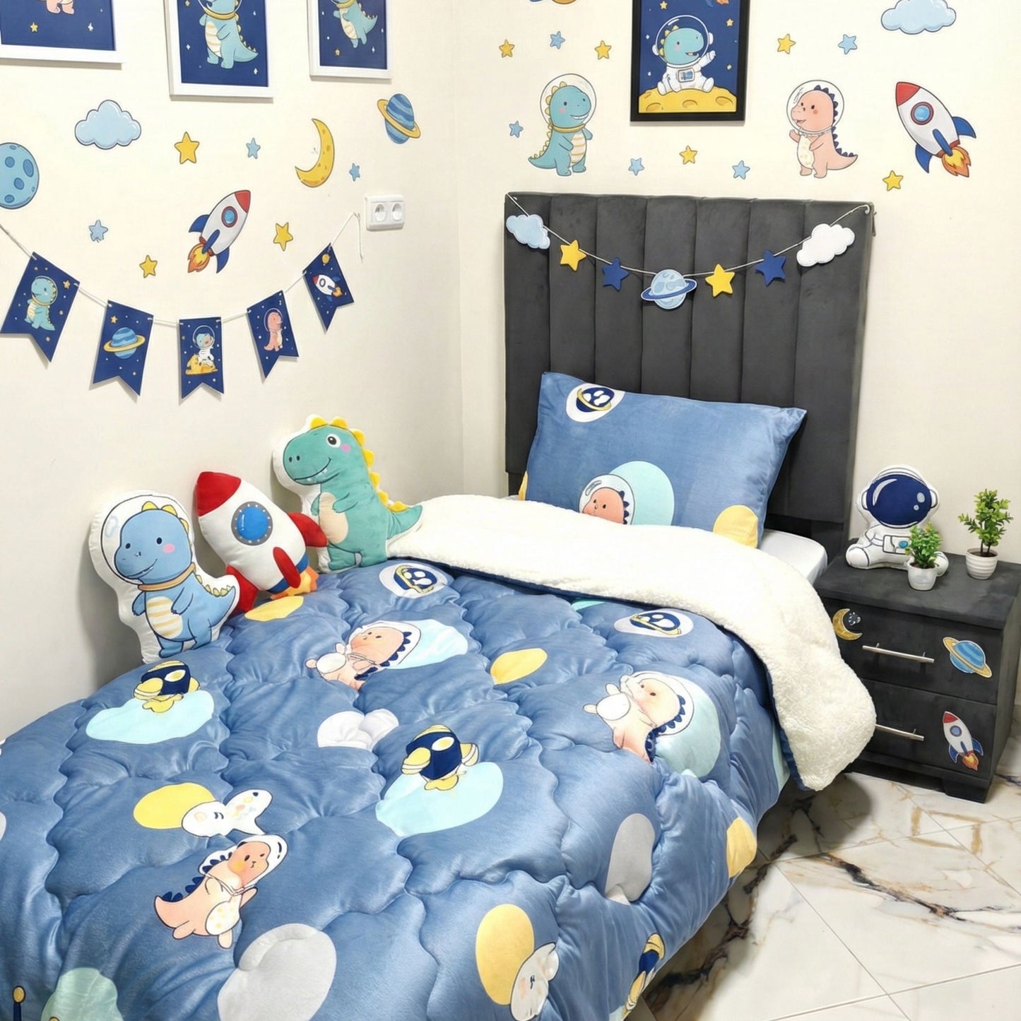 Couvre lit Bleu Dinosaure Astronaute