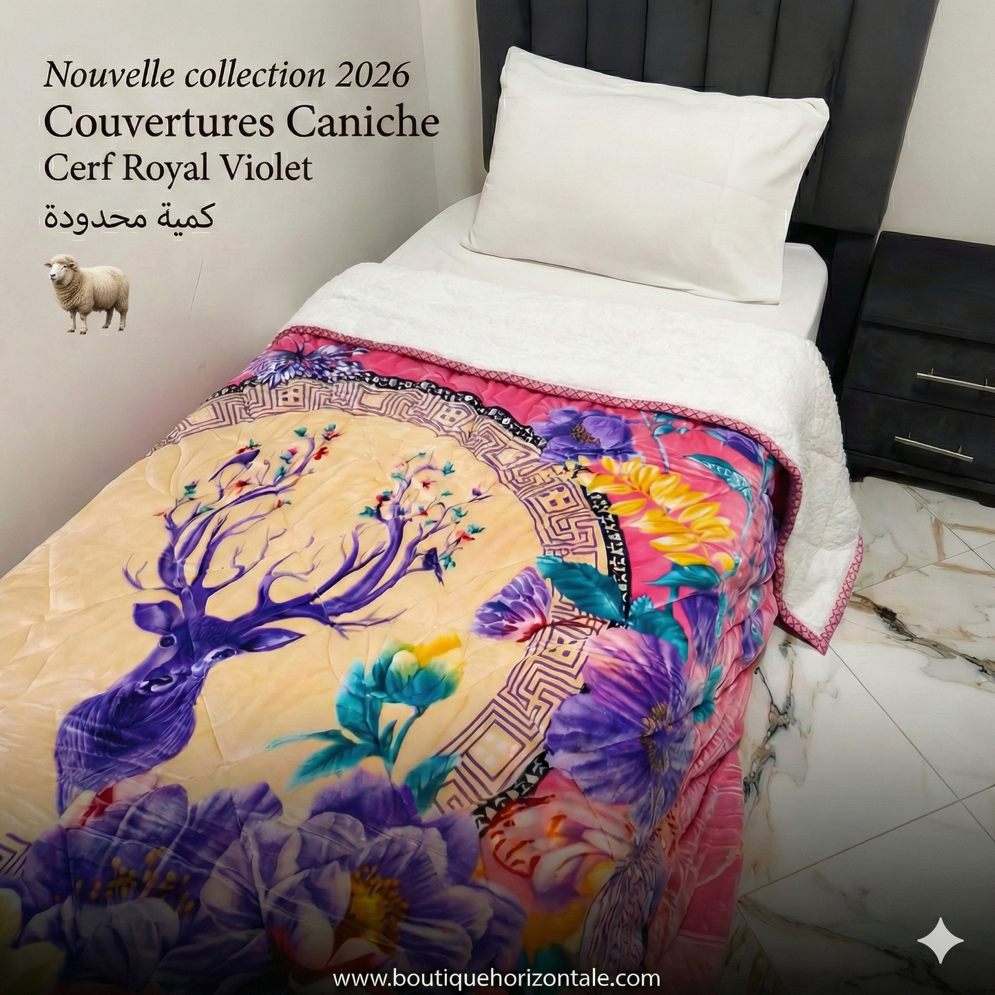 Couverture Caniche Cerf Violet Royal