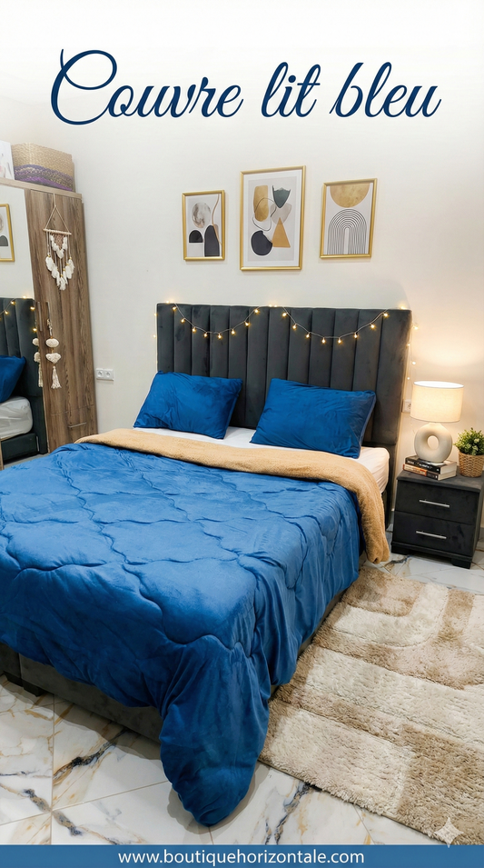 couvre lit bleu  2 places