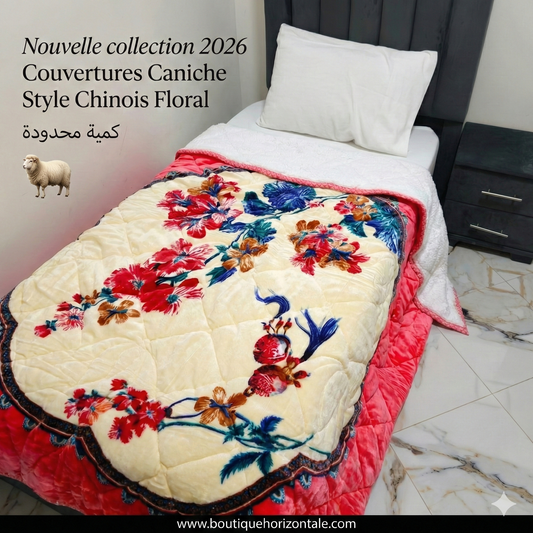 Couverture Caniche Style Chinois Floral