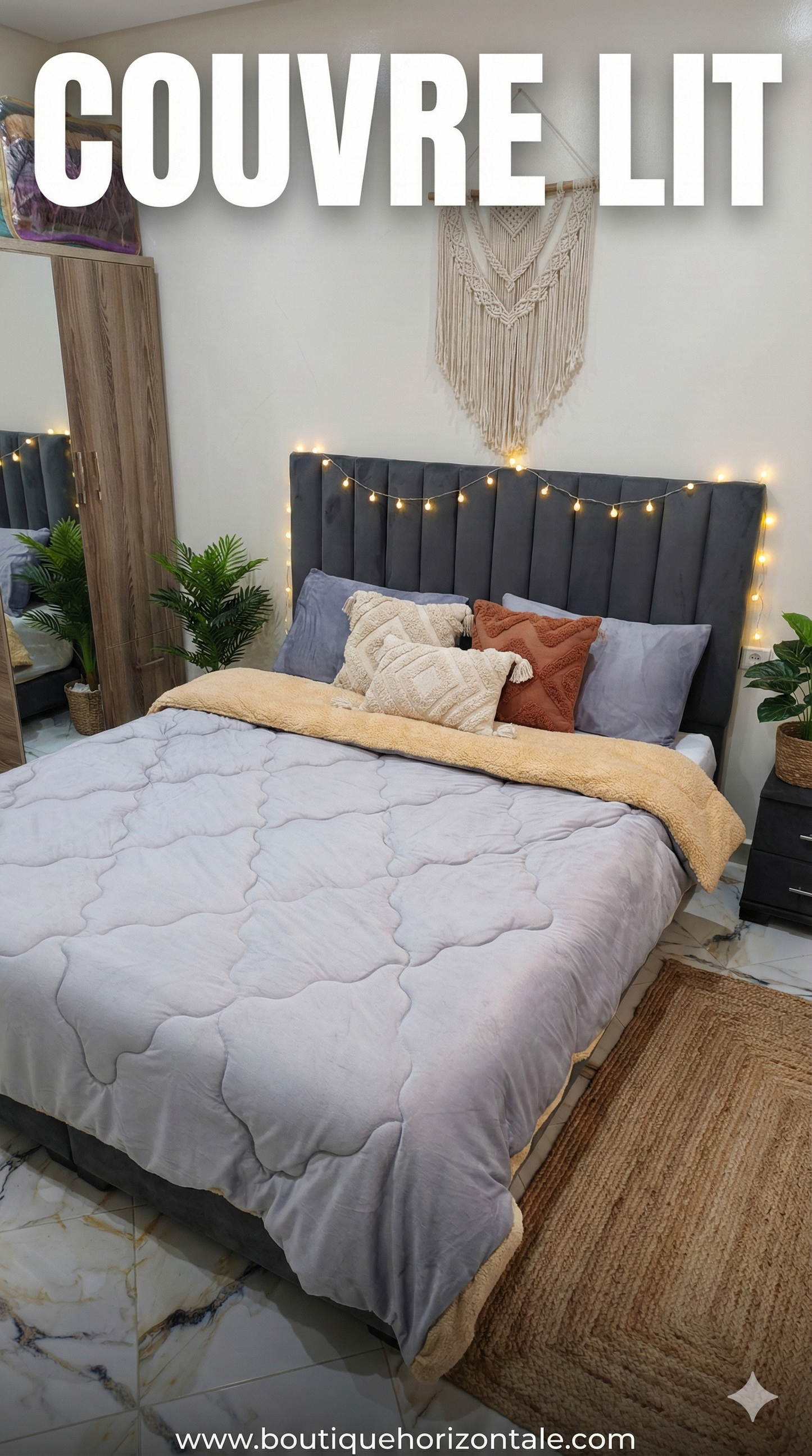 couvre lit gris  2 places